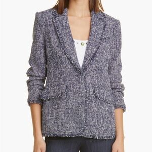 Cinq a Sept Khloe Blue Fringe Tweed Blazer